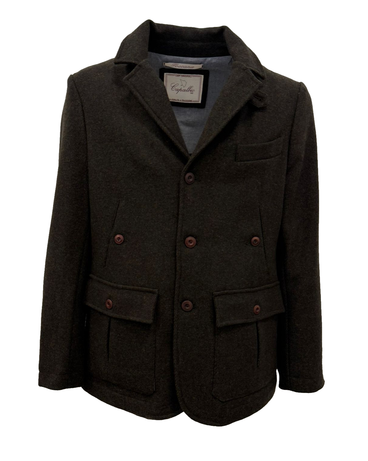 Three-pocket check wool overshirt Blue/Brown