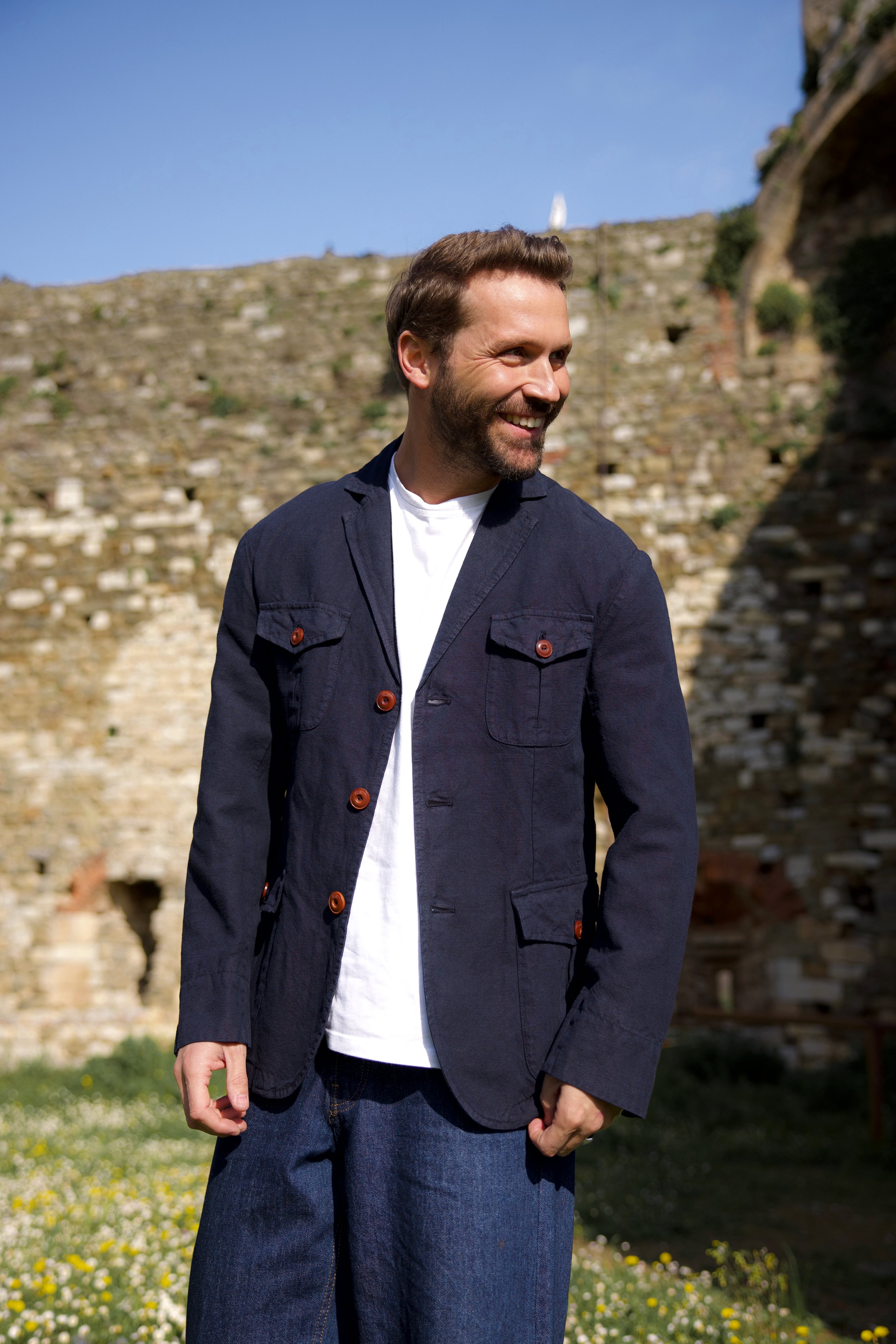 FOUR POCKET JACKET IN COTTON LINEN