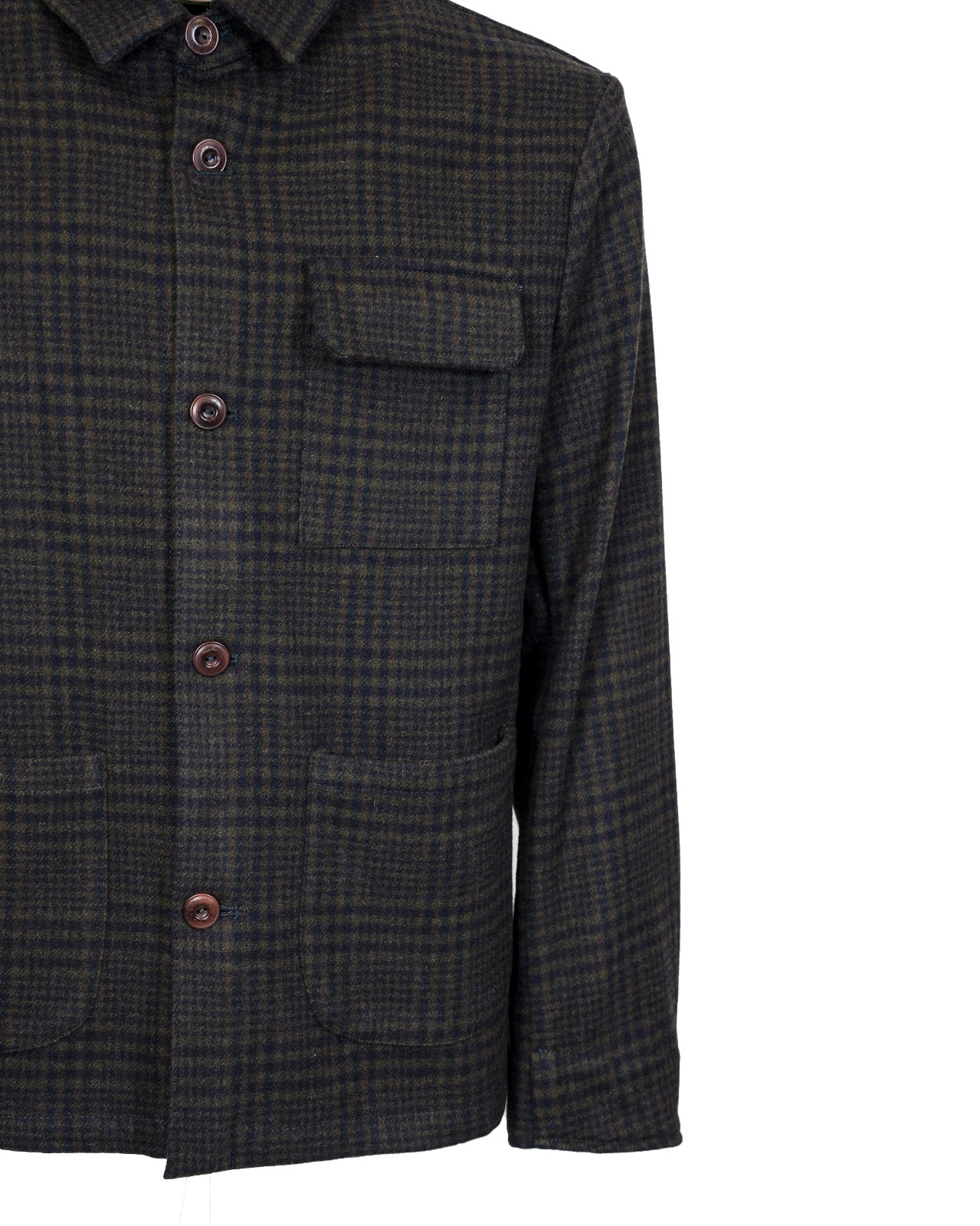 Three-pocket check wool overshirt Blue/Green