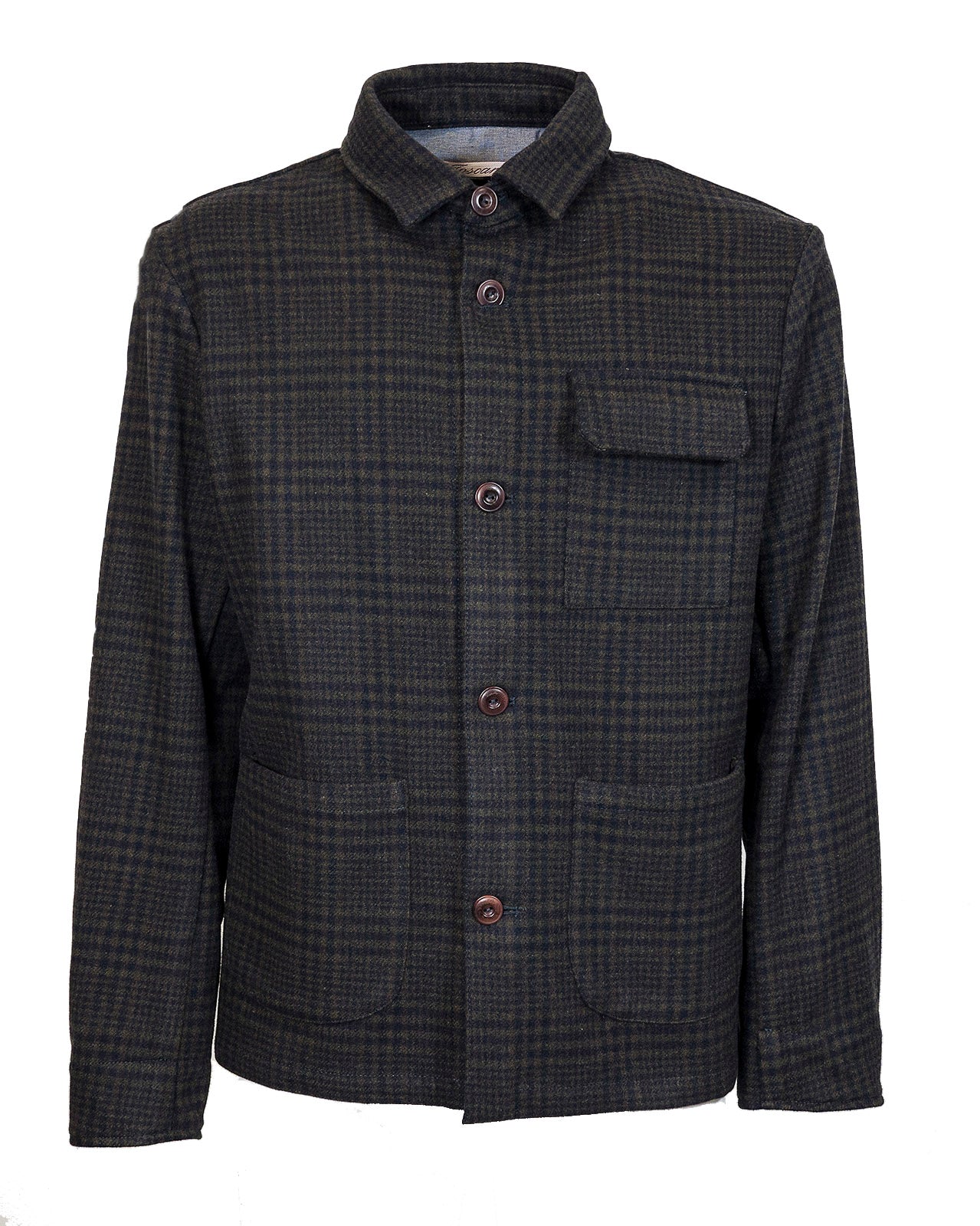 Three-pocket check wool overshirt Blue/Green