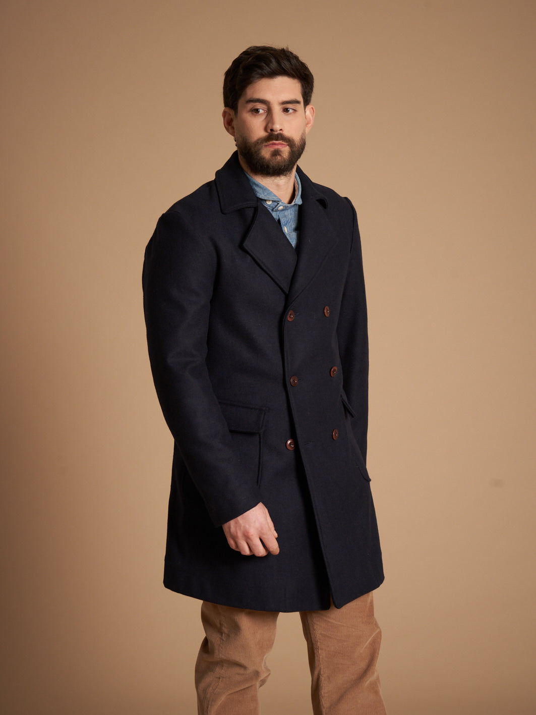 Cappotto doppio petto in lana unita