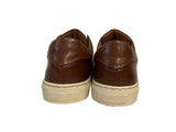 Sneakers pelle cuoio con lacci e suola beige