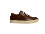 Sneakers pelle cuoio con lacci e suola beige