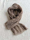 UNISEX TAUPE SCARF IN LINEN AND VISCOSE WITH FRINGES