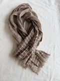UNISEX TAUPE SCARF IN LINEN AND VISCOSE WITH FRINGES