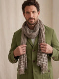 UNISEX TAUPE SCARF IN LINEN AND VISCOSE WITH FRINGES