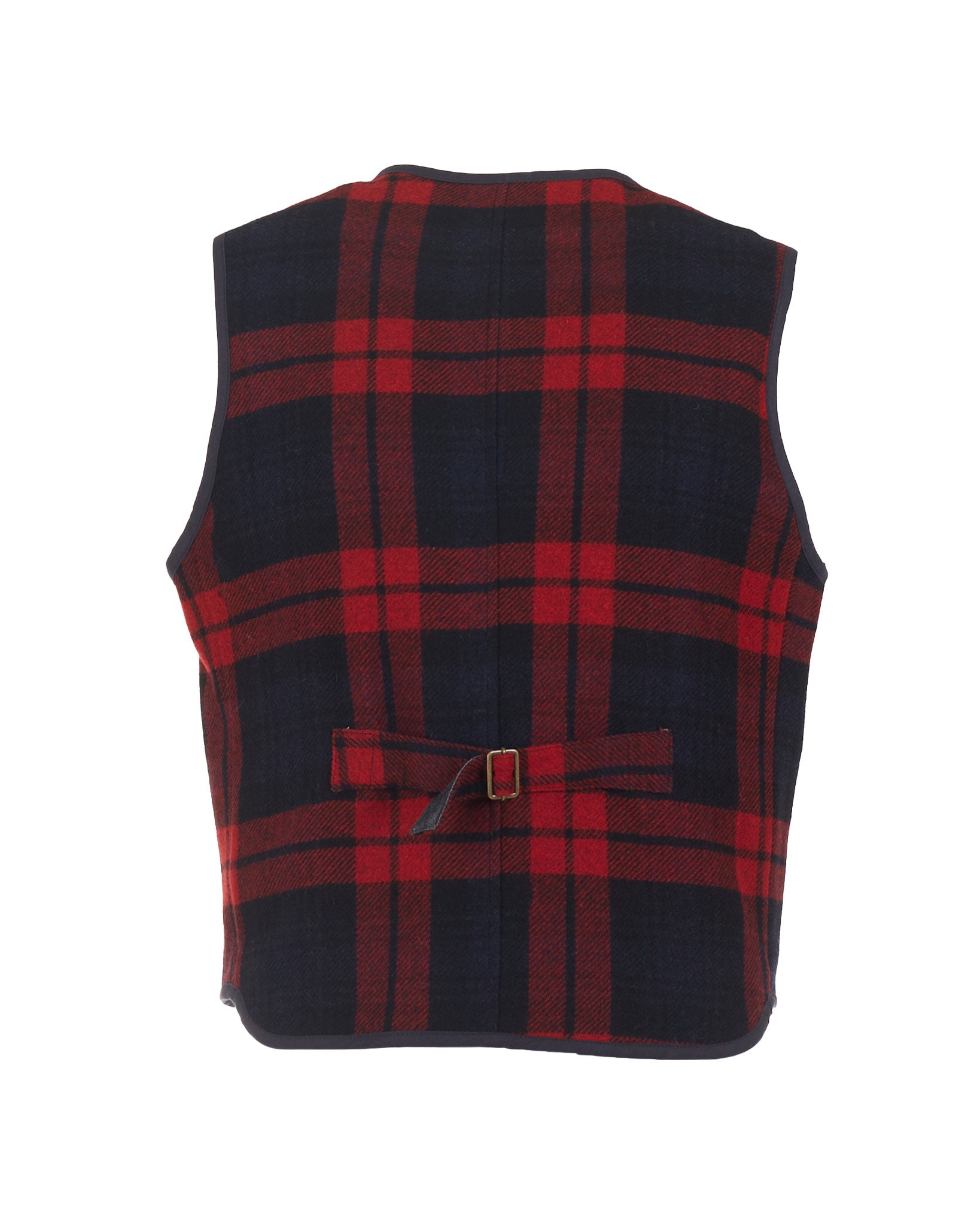Four-pocket check wool vest