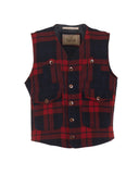 Four-pocket check wool vest